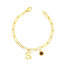 Alphabet Birthstone Paperclip Bracelet Gold (O-U) aishawng