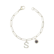 Alphabet Birthstone Paperclip Bracelet Silver (O-U)
