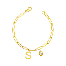 Alphabet Birthstone Paperclip Bracelet Gold (O-U) aishawng