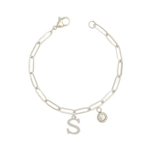 Alphabet Birthstone Paperclip Bracelet Silver (O-U)