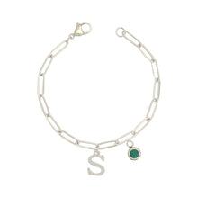 Alphabet Birthstone Paperclip Bracelet Silver (O-U)