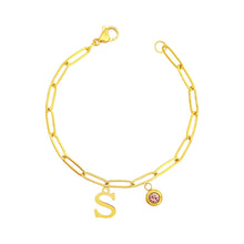 Alphabet Birthstone Paperclip Bracelet Gold (O-U) aishawng