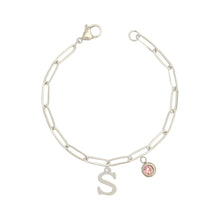 Alphabet Birthstone Paperclip Bracelet Silver (O-U)