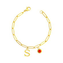 Alphabet Birthstone Paperclip Bracelet Gold (O-U) aishawng
