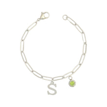 Alphabet Birthstone Paperclip Bracelet Silver (O-U)
