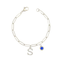 Alphabet Birthstone Paperclip Bracelet Silver (O-U)