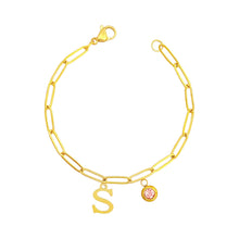 Alphabet Birthstone Paperclip Bracelet Gold (O-U) aishawng