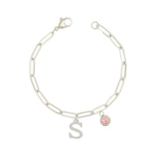 Alphabet Birthstone Paperclip Bracelet Silver (O-U)