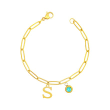 Alphabet Birthstone Paperclip Bracelet Gold (O-U) aishawng