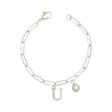 Alphabet Birthstone Paperclip Bracelet Silver (O-U)