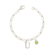 Alphabet Birthstone Paperclip Bracelet Silver (O-U)