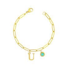 Alphabet Birthstone Paperclip Bracelet Gold (O-U)