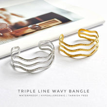 Triple Line Wavy Open Bangle Bracelets