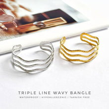 Triple Line Wavy Open Bangle Bracelets