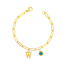 Alphabet Birthstone Paperclip Bracelet Gold (V-Z) Bracelets