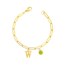 Alphabet Birthstone Paperclip Bracelet Gold (V-Z) Bracelets