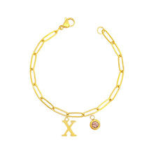 Alphabet Birthstone Paperclip Bracelet Gold (V-Z) Bracelets