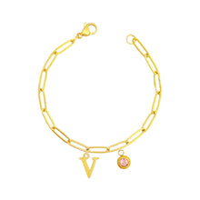 Alphabet Birthstone Paperclip Bracelet Gold (V-Z) Bracelets