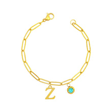 Alphabet Birthstone Paperclip Bracelet Gold (V-Z) Bracelets