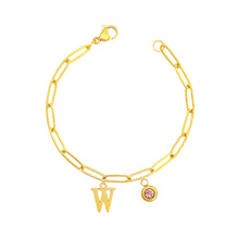 Alphabet Birthstone Paperclip Bracelet Gold (V-Z) Bracelets