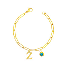 Alphabet Birthstone Paperclip Bracelet Gold (V-Z) Bracelets