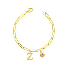 Alphabet Birthstone Paperclip Bracelet Gold (V-Z) Bracelets