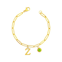 Alphabet Birthstone Paperclip Bracelet Gold (V-Z) Bracelets