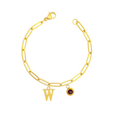 Alphabet Birthstone Paperclip Bracelet Gold (V-Z) Bracelets