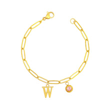 Alphabet Birthstone Paperclip Bracelet Gold (V-Z) Bracelets