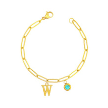 Alphabet Birthstone Paperclip Bracelet Gold (V-Z) Bracelets
