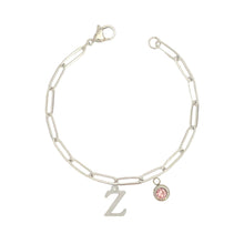 Alphabet Birthstone Paperclip Bracelet Silver (V-Z) Bracelets