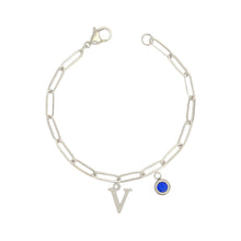 Alphabet Birthstone Paperclip Bracelet Silver (V-Z) Bracelets