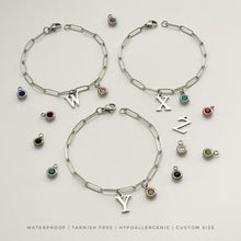 Alphabet Birthstone Paperclip Bracelet Silver (V-Z) Bracelets