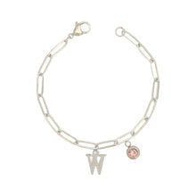 Alphabet Birthstone Paperclip Bracelet Silver (V-Z) Bracelets