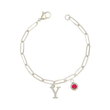 Alphabet Birthstone Paperclip Bracelet Silver (V-Z) Bracelets