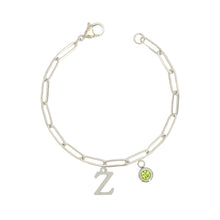 Alphabet Birthstone Paperclip Bracelet Silver (V-Z) Bracelets