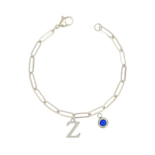 Alphabet Birthstone Paperclip Bracelet Silver (V-Z) Bracelets