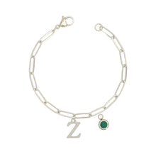 Alphabet Birthstone Paperclip Bracelet Silver (V-Z) Bracelets