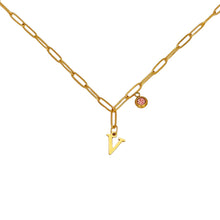Alphabet Birthstone Paperclip Necklace Gold (V-Z) Necklaces