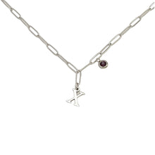 Alphabet Birthstone Paperclip Necklace Silver (V-Z) Necklace