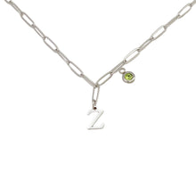 Alphabet Birthstone Paperclip Necklace Silver (V-Z) Necklace
