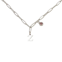 Alphabet Birthstone Paperclip Necklace Silver (V-Z) Necklace