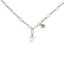 Alphabet Birthstone Paperclip Necklace Silver (V-Z) Necklace